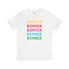 White Cotton T-Shirt that says Bummer 5 times.