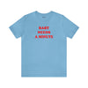 Top Knot Goods baby blue shir that says "Baby Needs a Minute."."