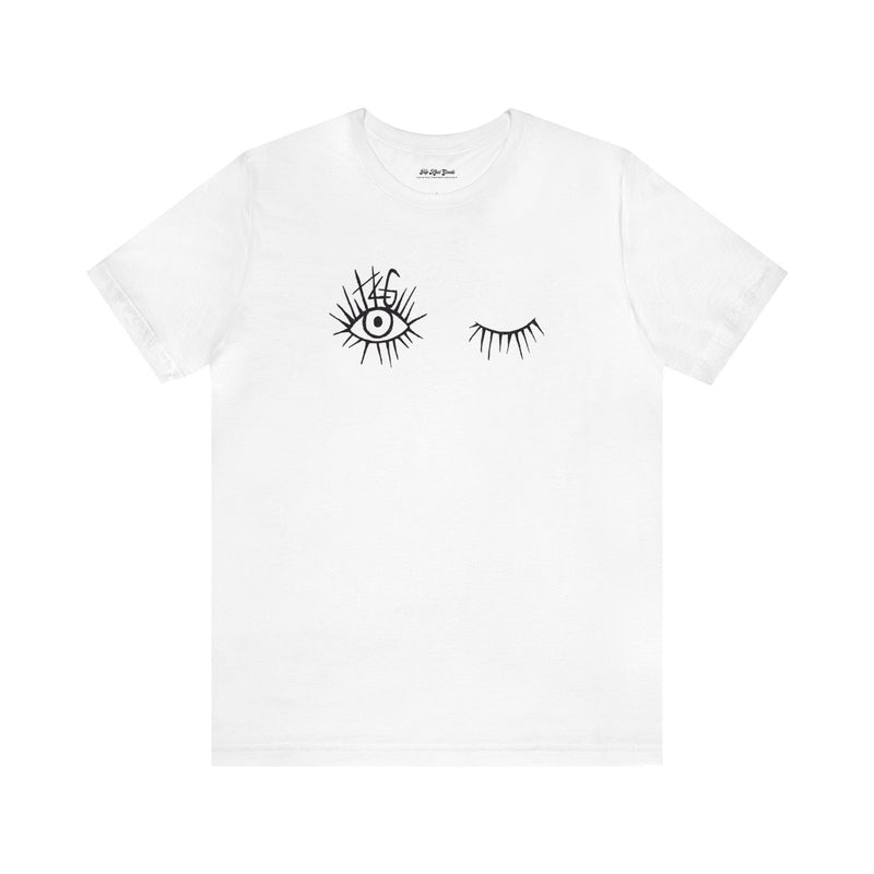 Top Knot Goods logo tee with winking eyes.