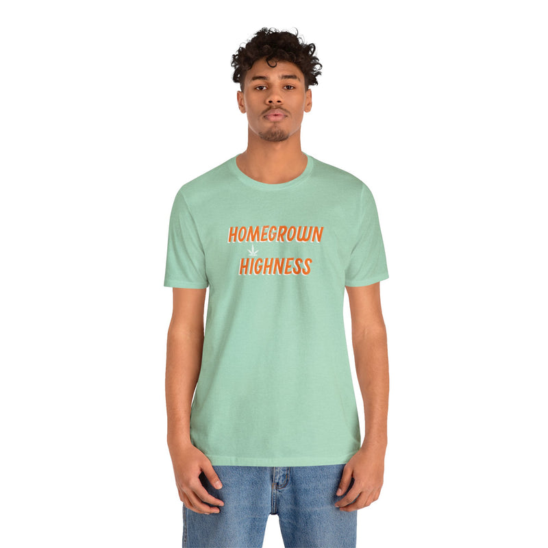 Male model wearing mint colored Top Knot Goods Homegrown Highness T-Shirt. 