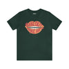Forest Green cotton t-shirt that says Make Out Make Art with Lips by Top Knot Goods.