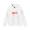 White Hoodie with red heart and Legalize Dreams written inside.