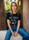 Black cotton T-Shirt that says No Rest for the Rad. 